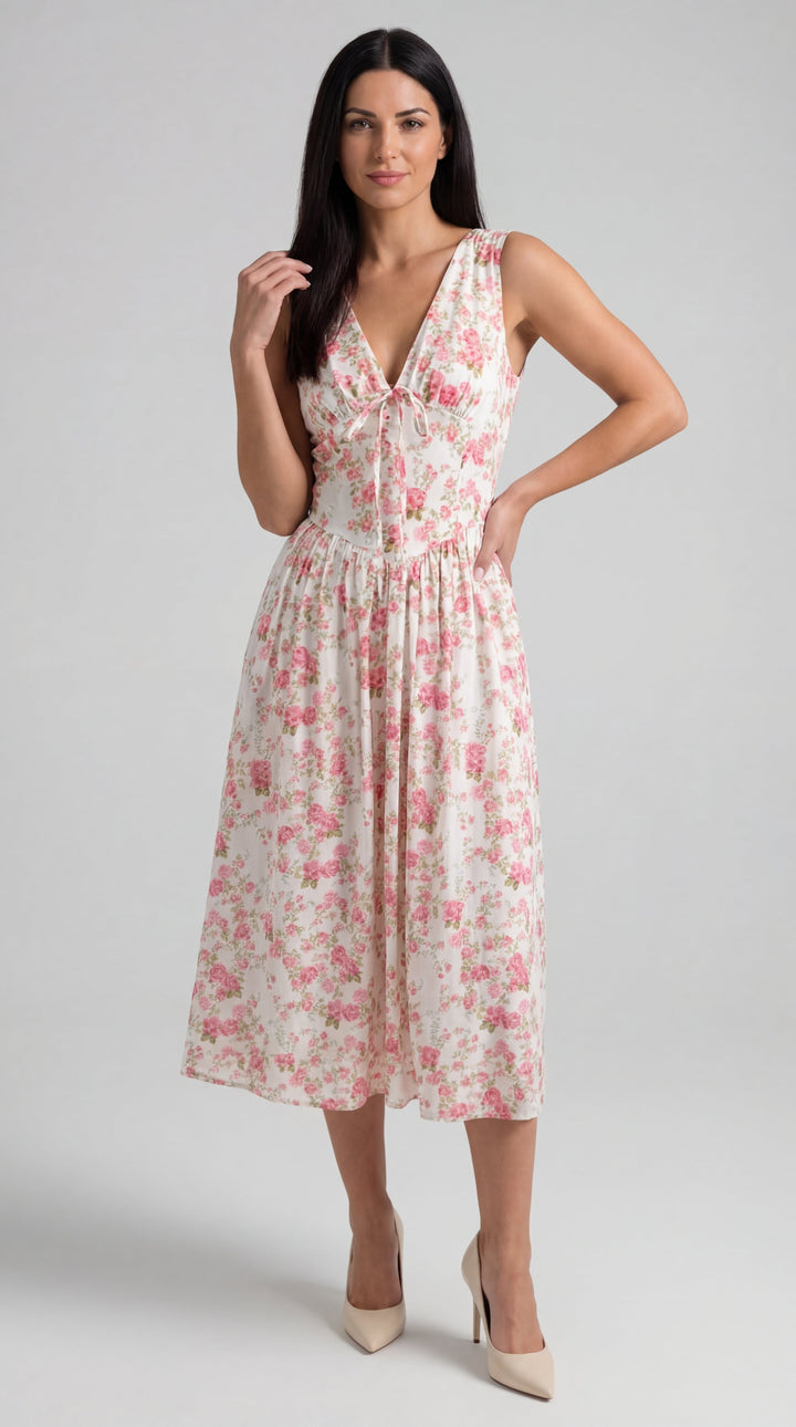 Vestido midi Cassiopeia con escote en V