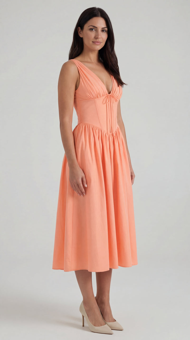 Vestido midi Cassiopeia con escote en V