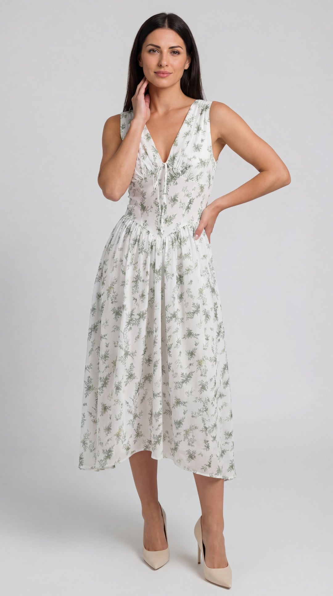 Vestido midi Cassiopeia con escote en V