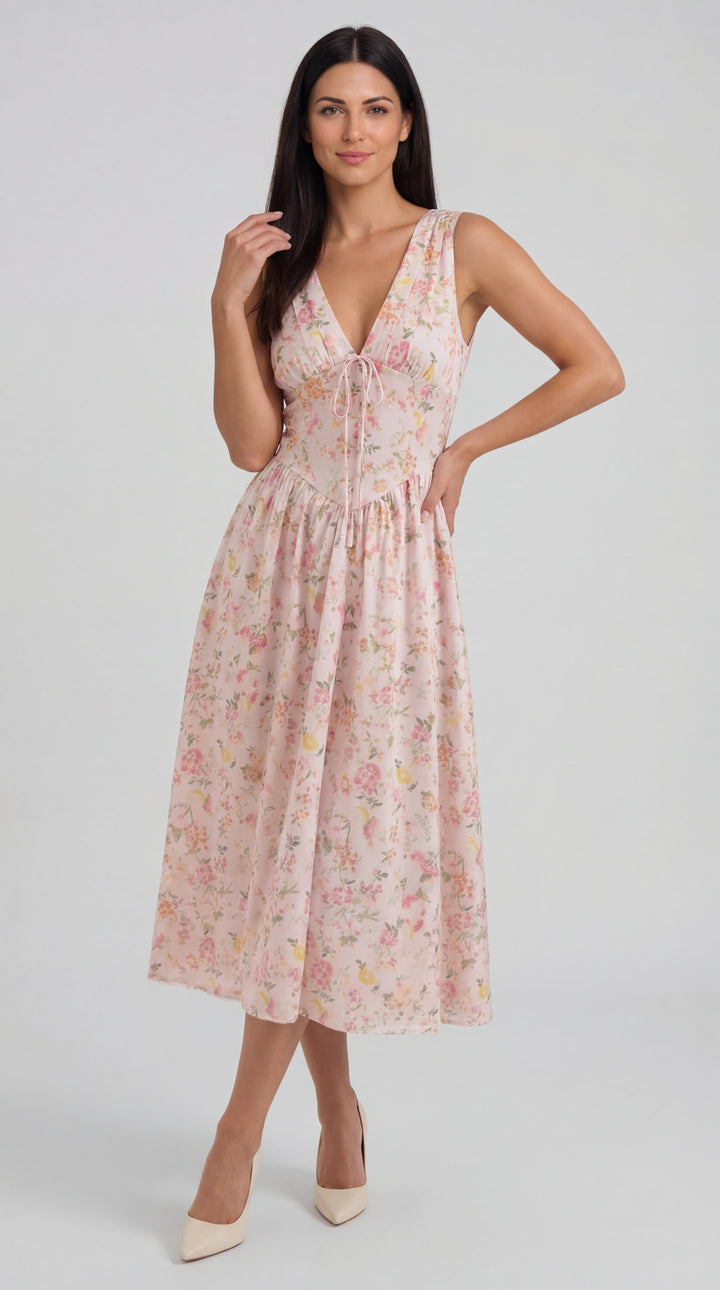 Vestido midi Cassiopeia con escote en V