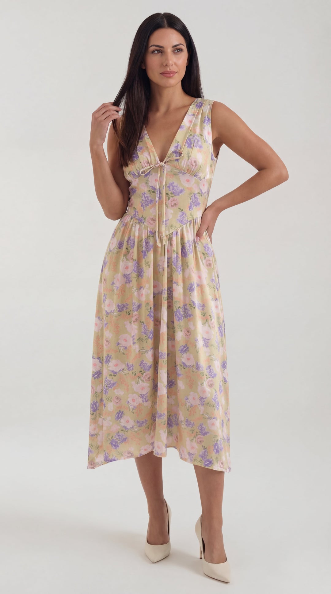 Vestido midi Cassiopeia con escote en V
