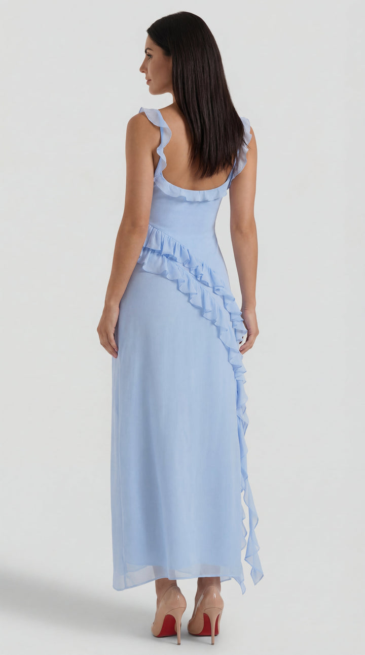 Vestido largo de Susan con detalles de volantes