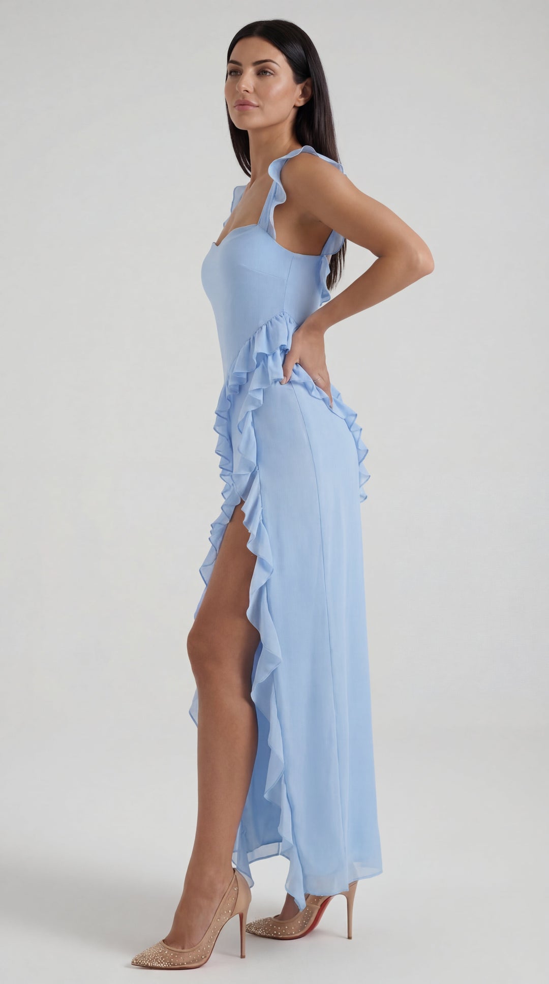 Vestido largo de Susan con detalles de volantes