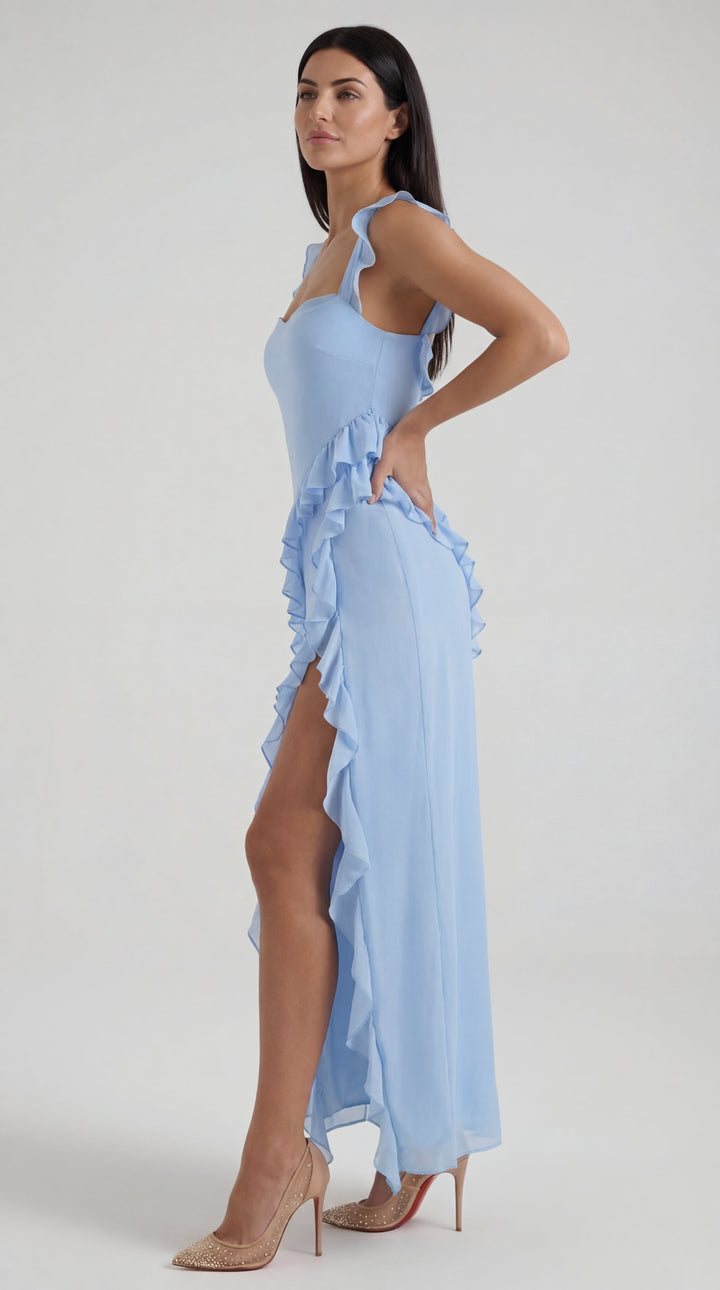 Vestido largo de Susan con detalles de volantes