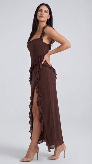 Vestido largo de Susan con detalles de volantes