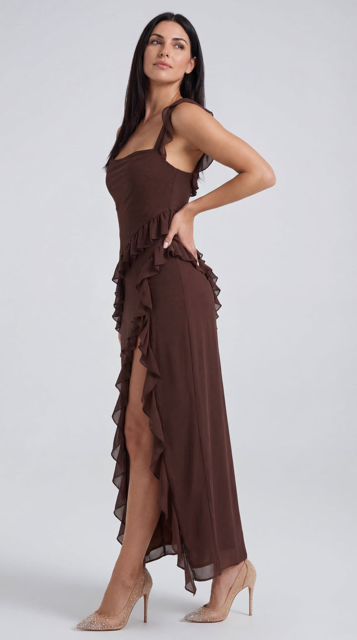 Vestido largo de Susan con detalles de volantes