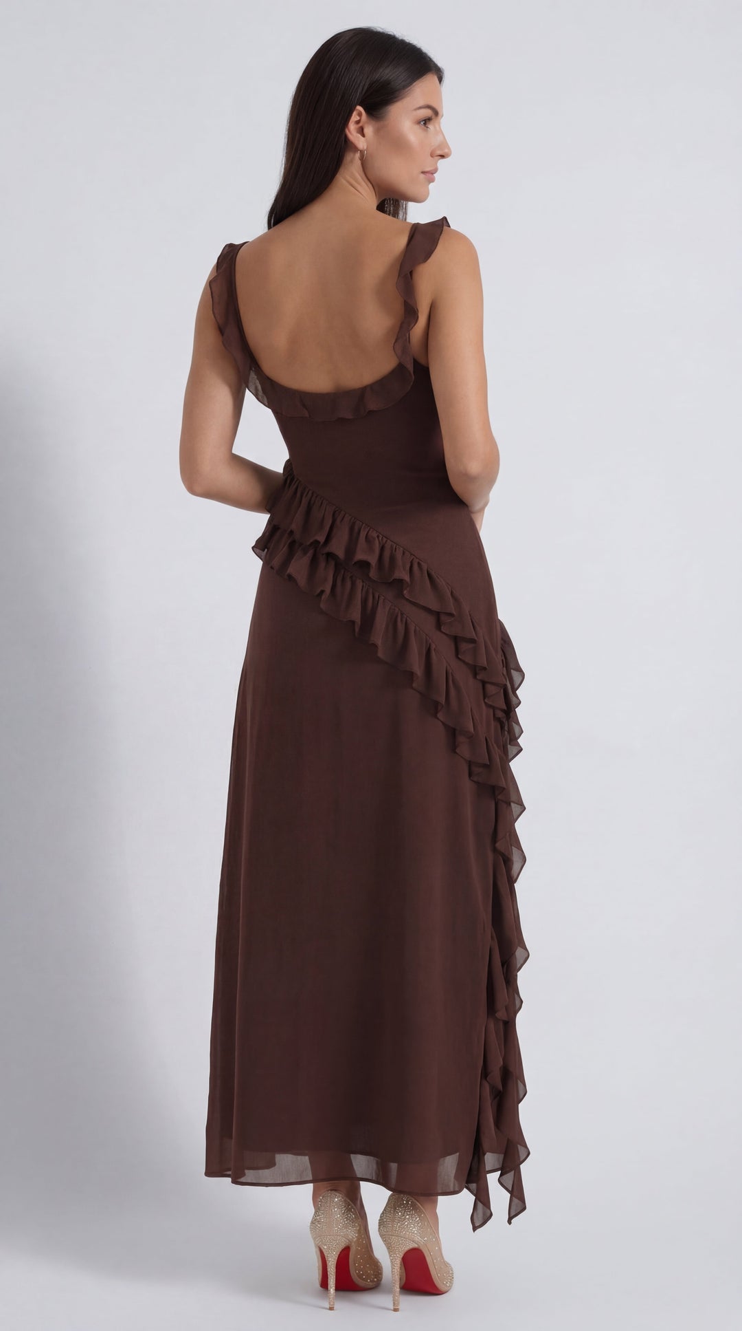 Vestido largo de Susan con detalles de volantes