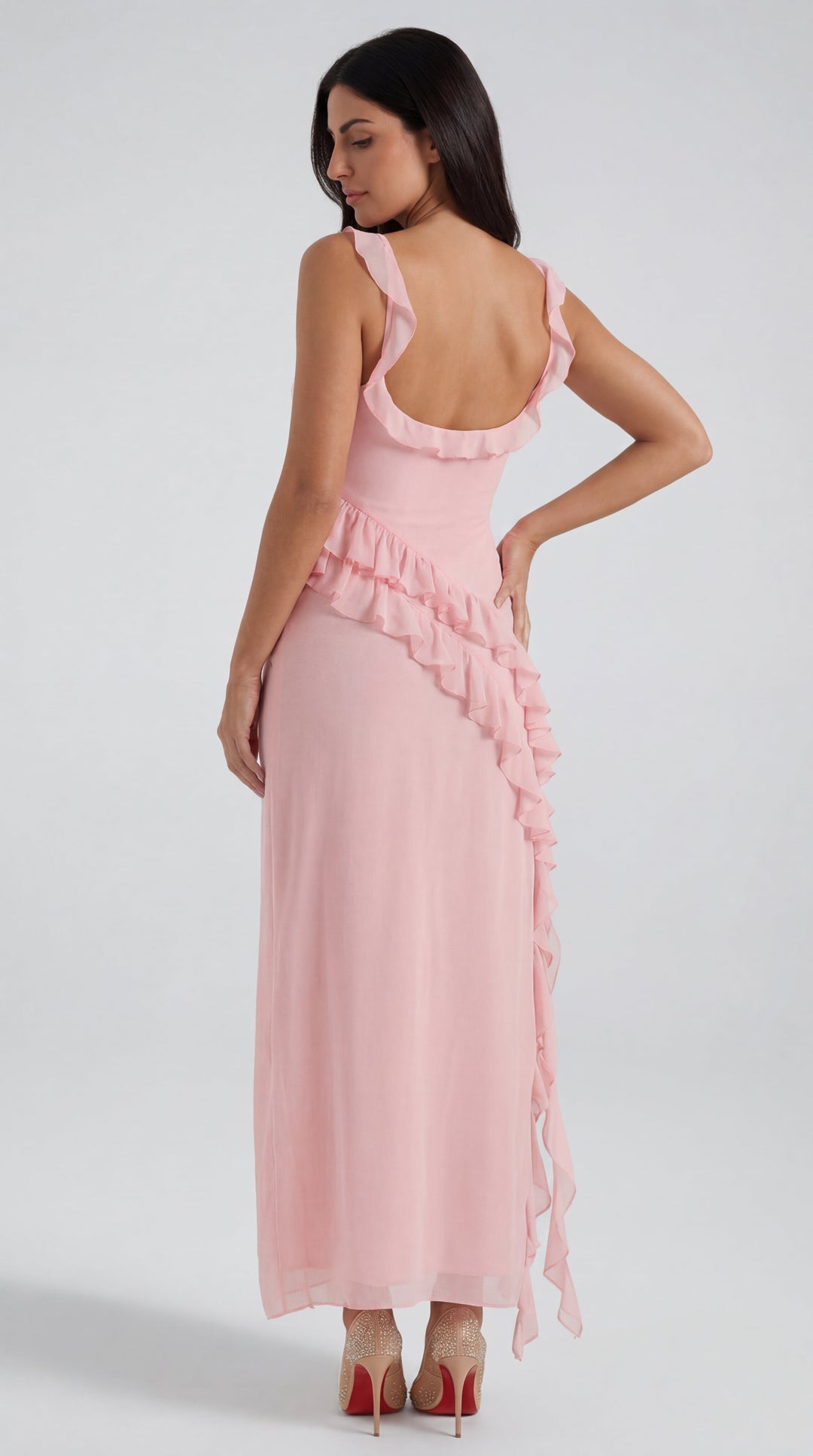Vestido largo de Susan con detalles de volantes
