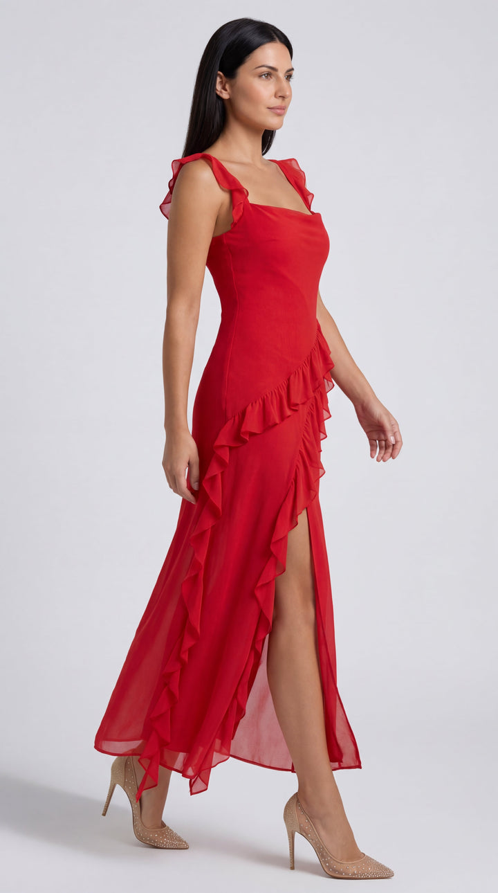 Vestido largo de Susan con detalles de volantes