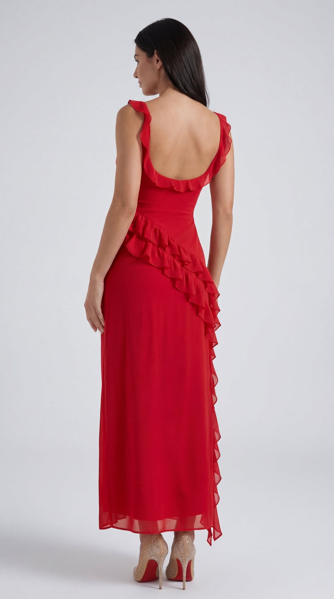 Vestido largo de Susan con detalles de volantes