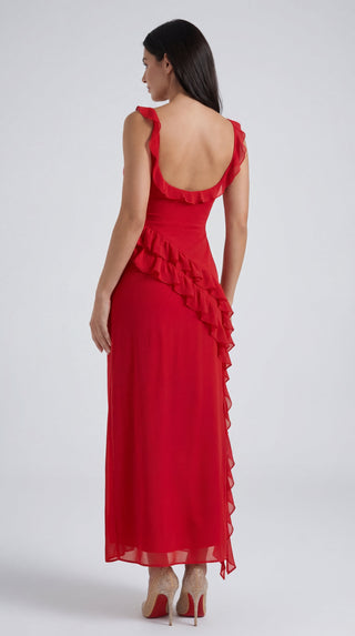 Vestido largo de Susan con detalles de volantes