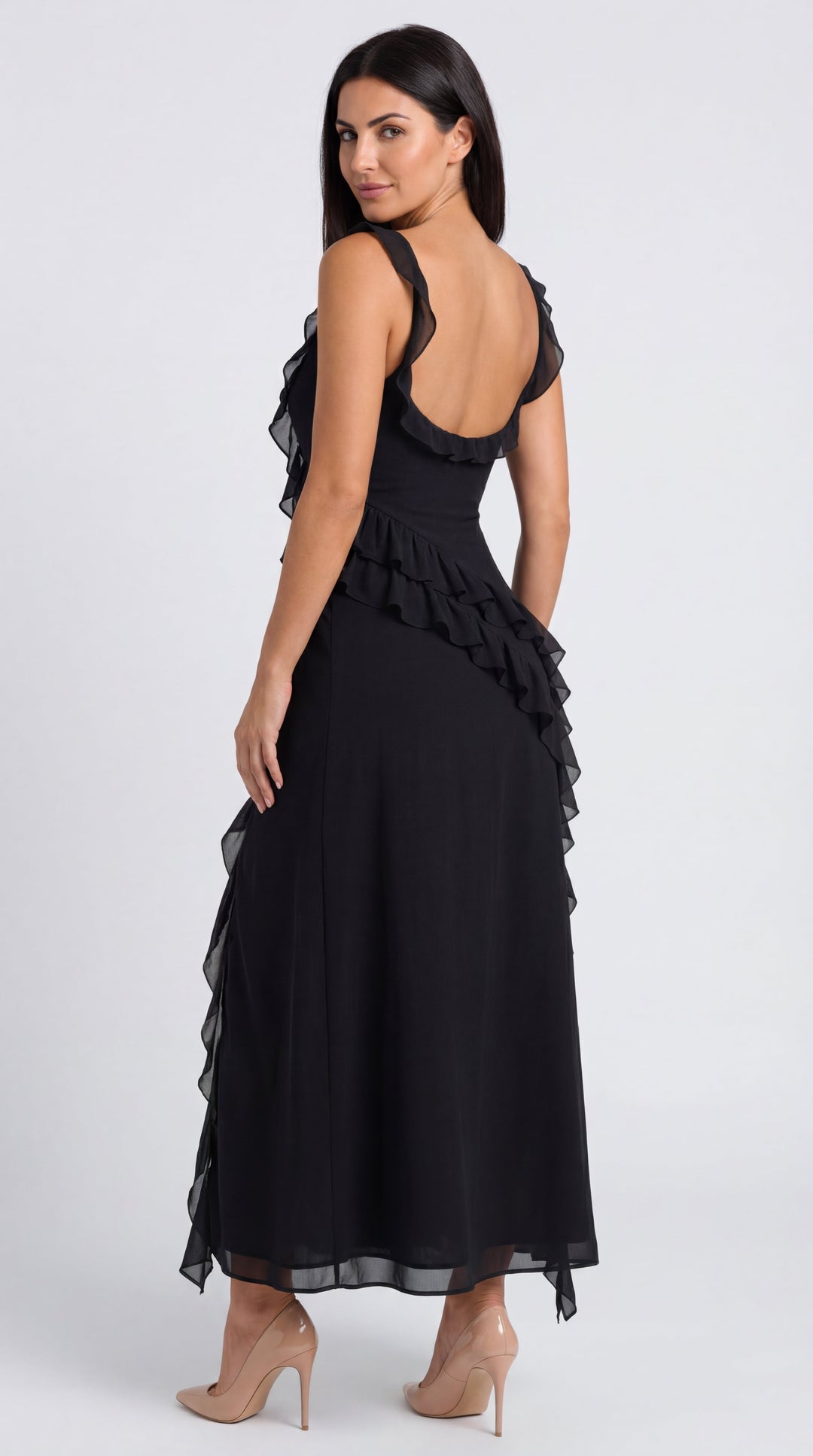 Vestido largo de Susan con detalles de volantes