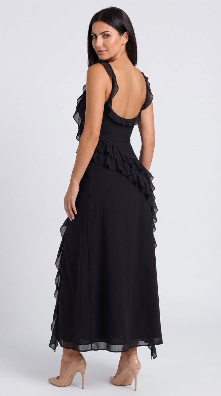 Vestido largo de Susan con detalles de volantes