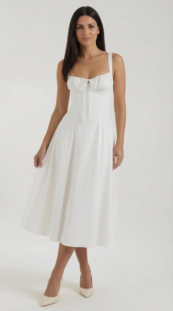 Vestido midi jade con detalles de cordones