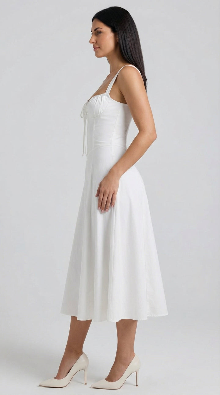 Vestido midi jade con detalles de cordones