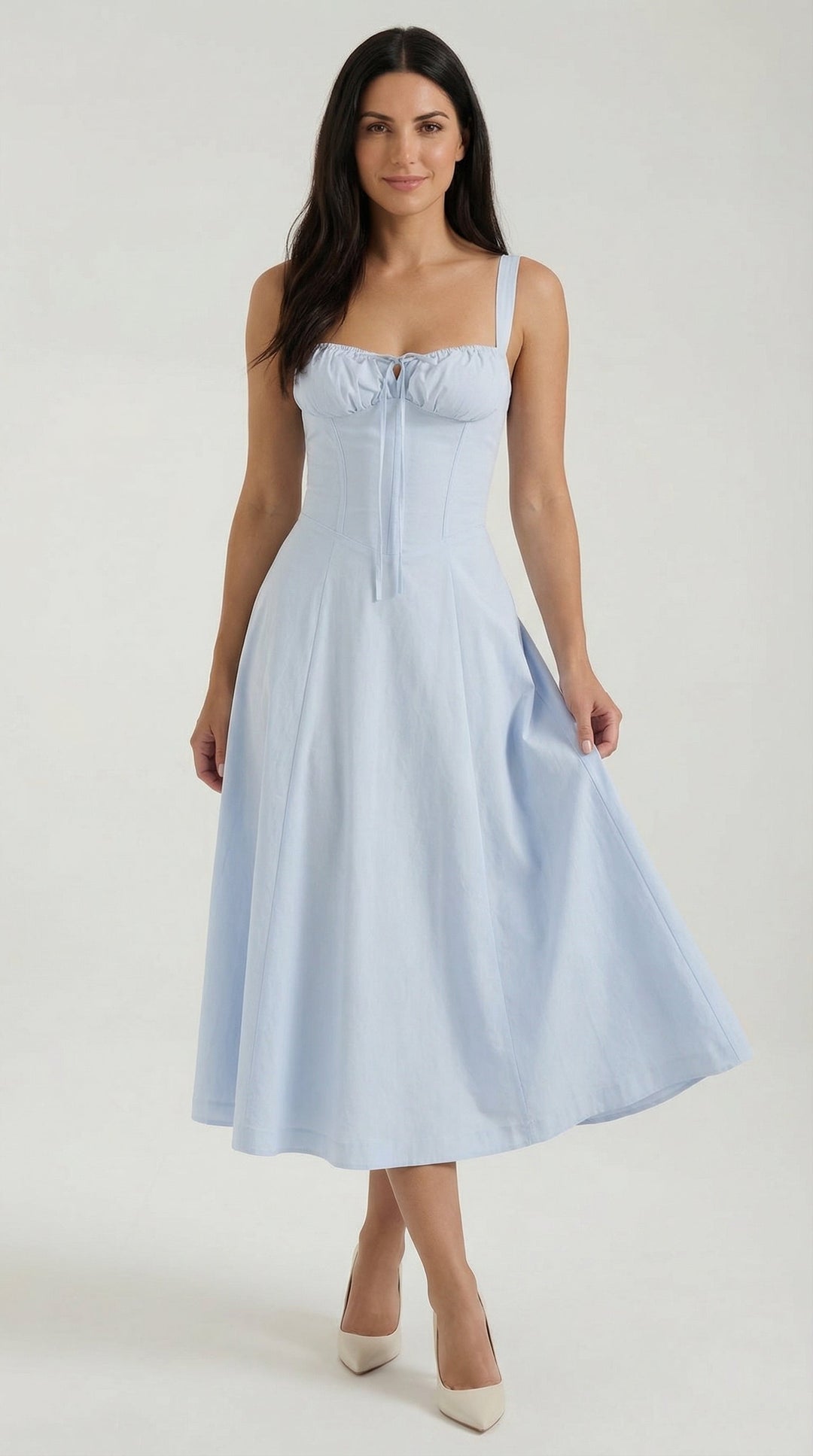 Vestido midi jade con detalles de cordones
