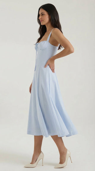 Vestido midi jade con detalles de cordones