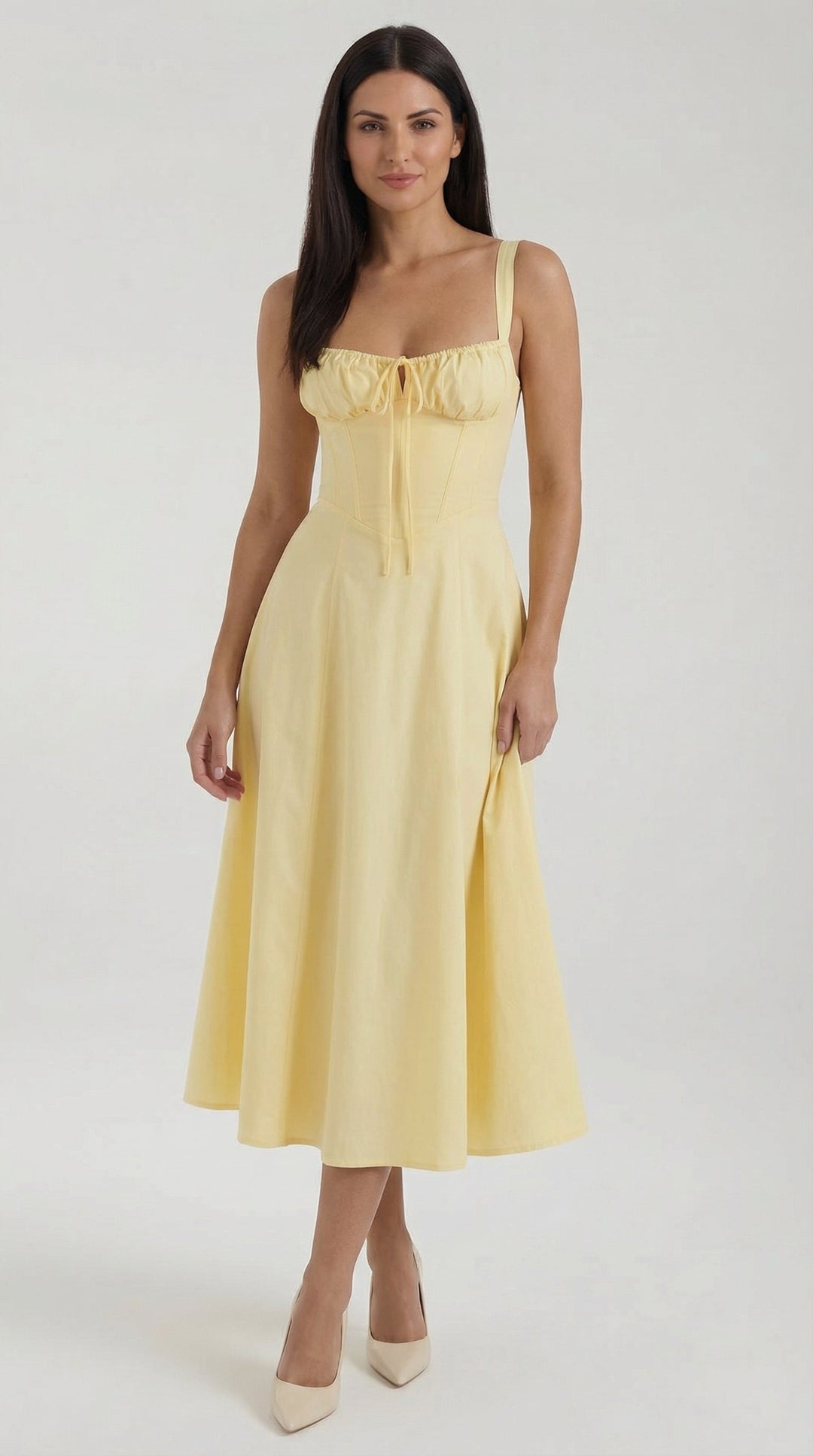 Vestido midi jade con detalles de cordones