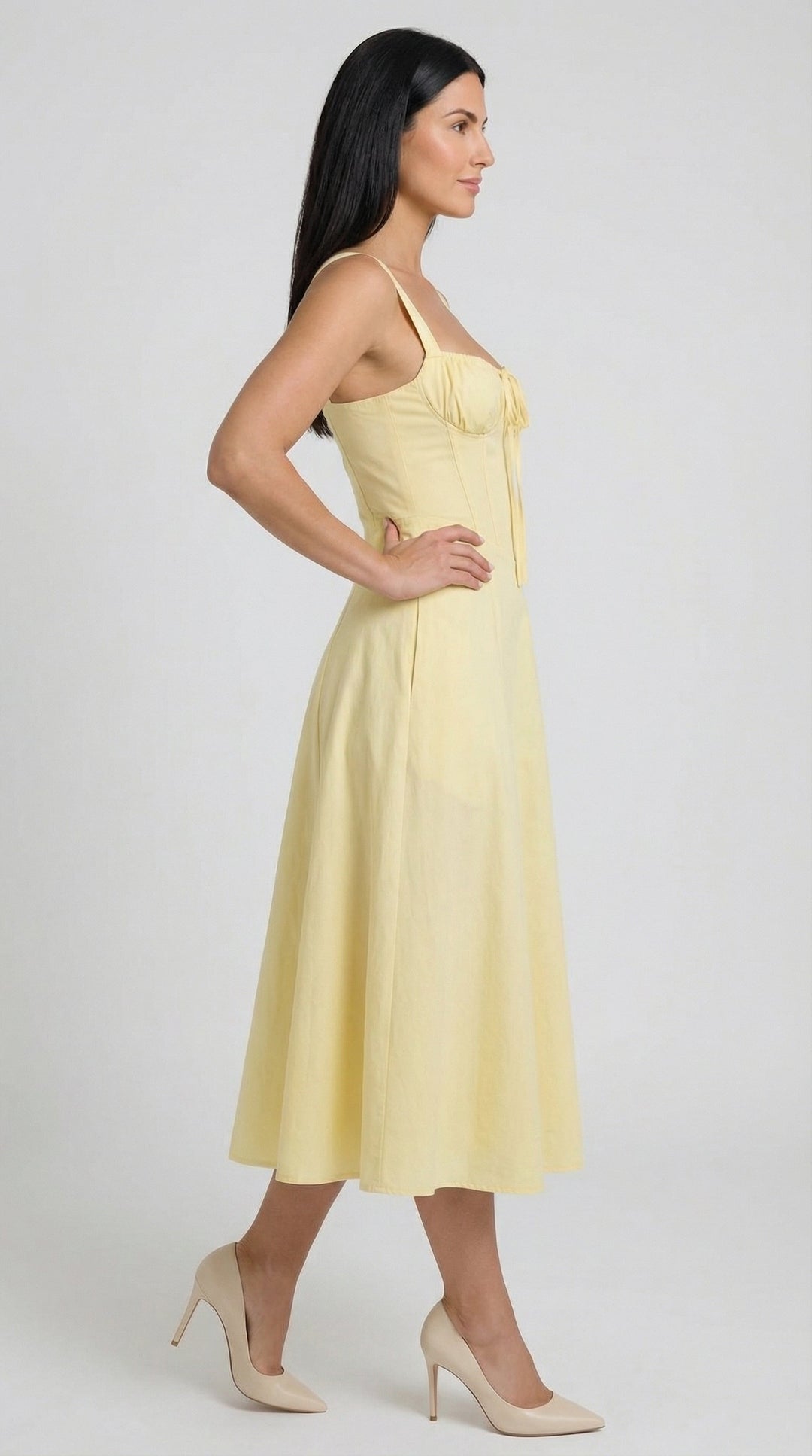 Vestido midi jade con detalles de cordones