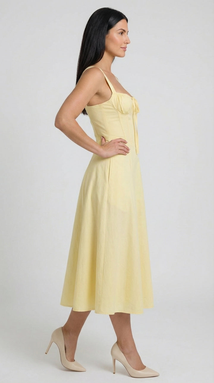 Vestido midi jade con detalles de cordones