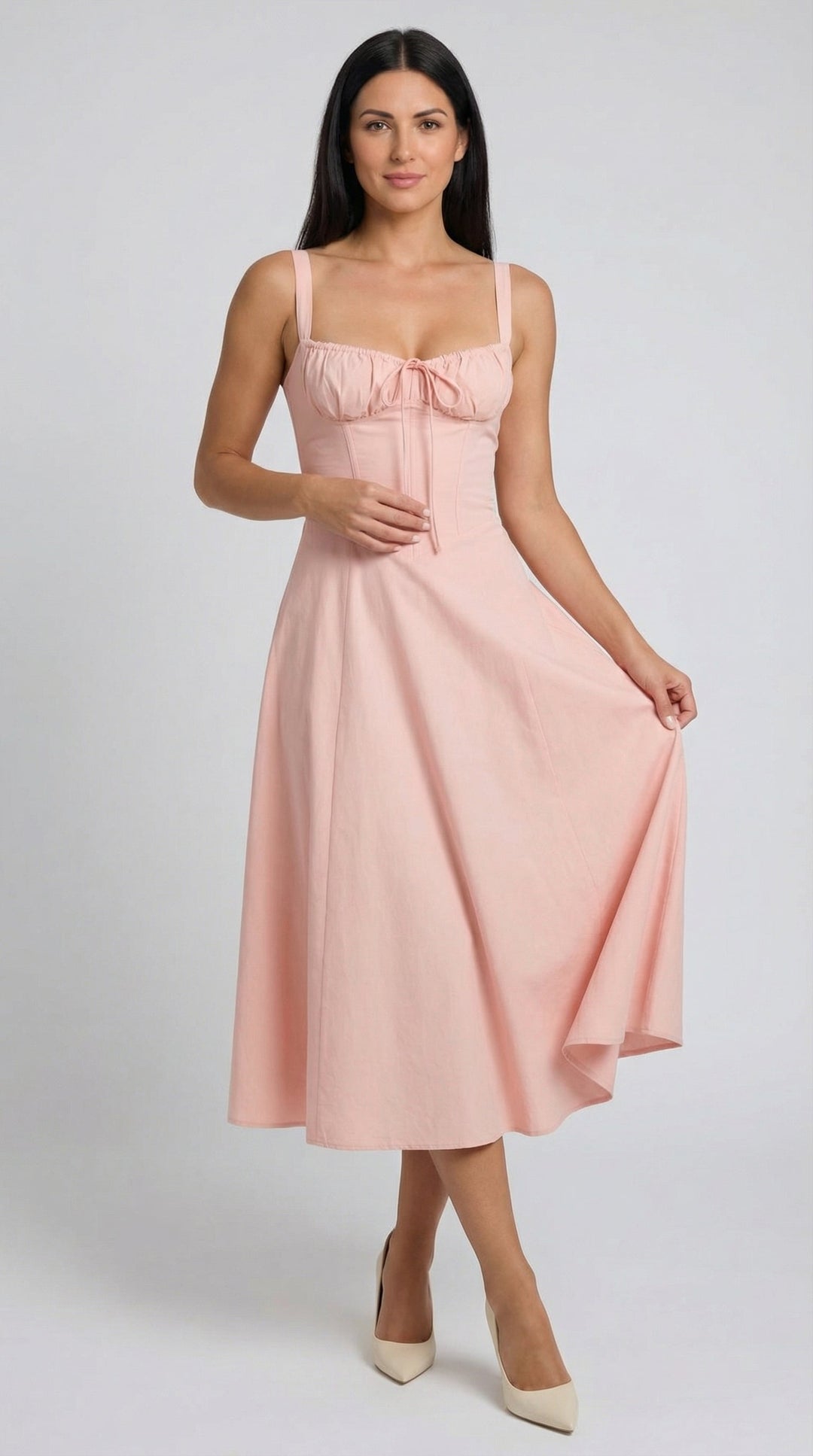 Vestido midi jade con detalles de cordones