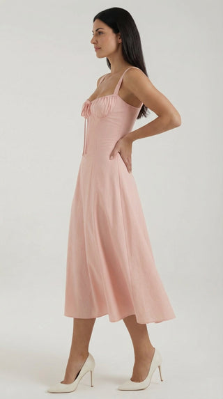 Vestido midi jade con detalles de cordones