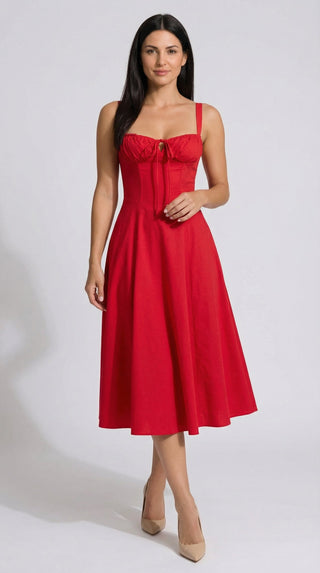 Vestido midi jade con detalles de cordones