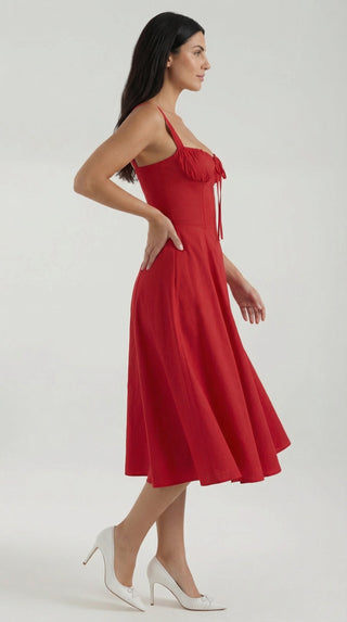Vestido midi jade con detalles de cordones