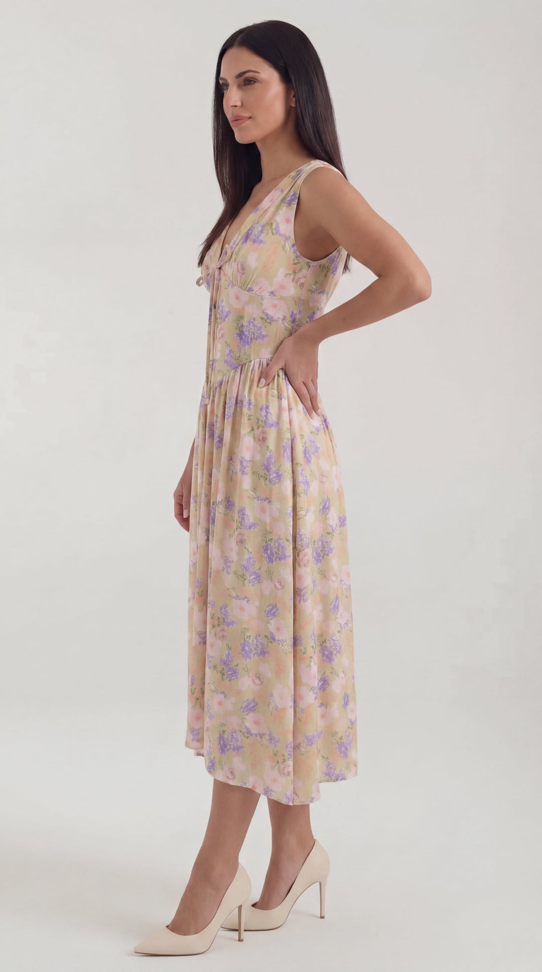 Vestido midi Cassiopeia con escote en V