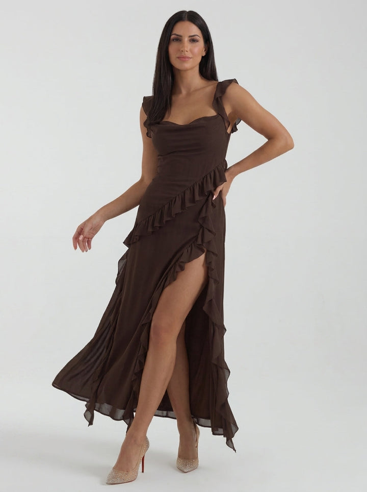 Vestido largo de Susan con detalles de volantes