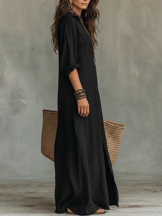Valeria | Vestido Maxi Negro con Detalles de Botones
