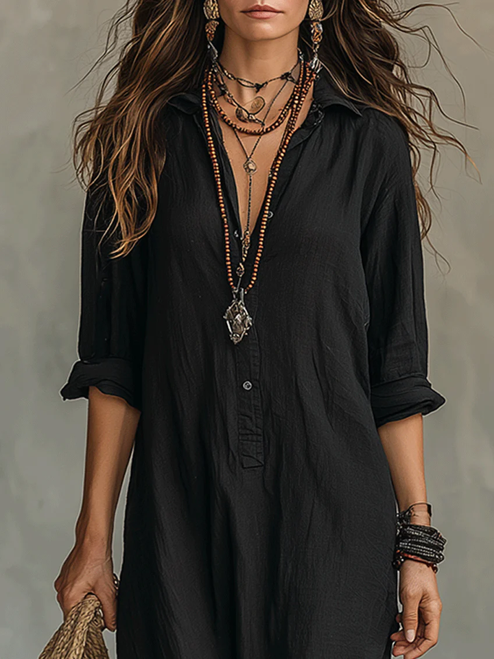 Valeria | Vestido Maxi Negro con Detalles de Botones
