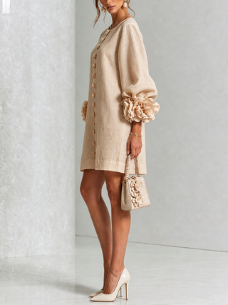 Flor | Vestido Corto con Estampado Floral y Botones