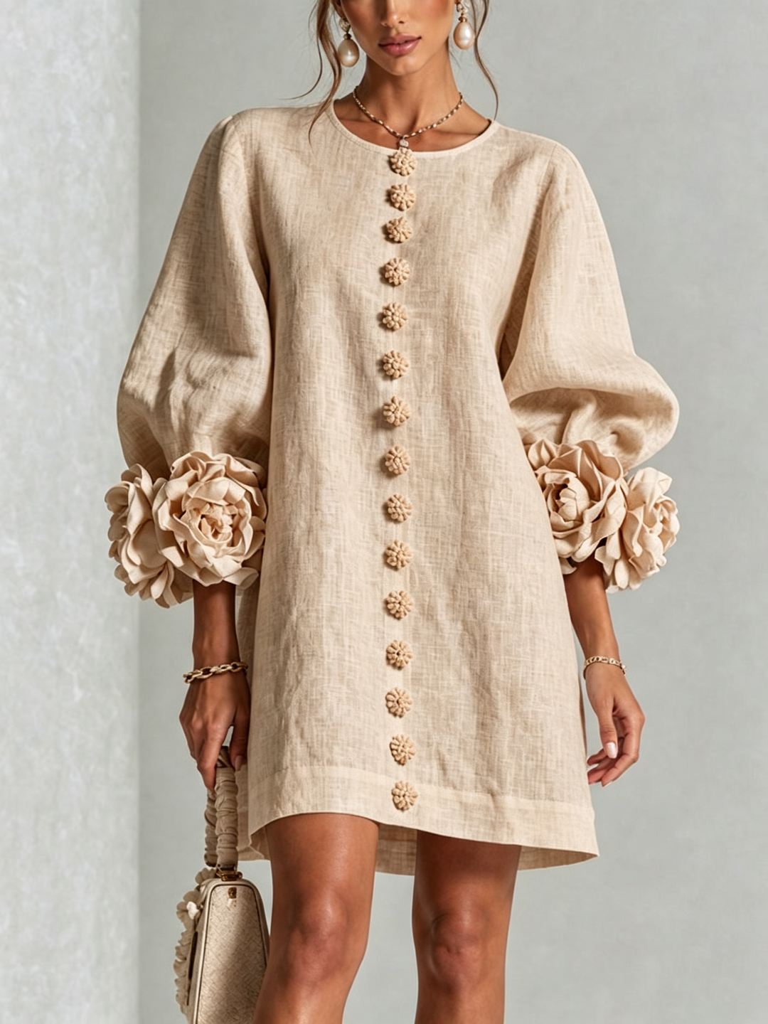 Flor | Vestido Corto con Estampado Floral y Botones