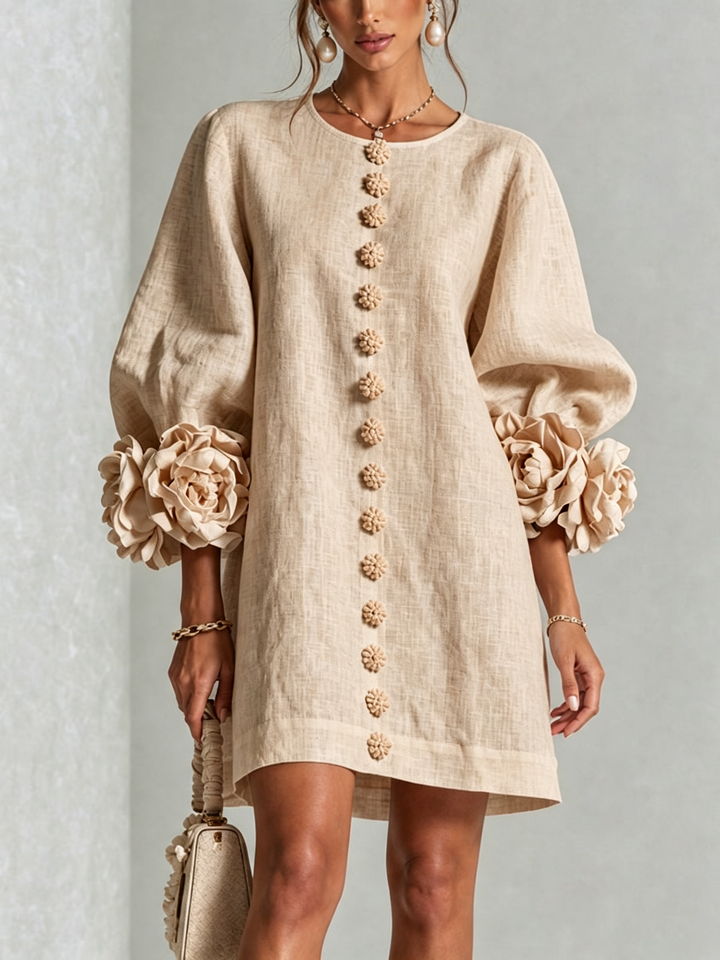 Flor | Vestido Corto con Estampado Floral y Botones