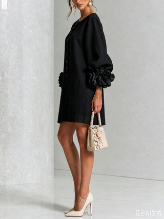 Flor | Vestido Corto con Estampado Floral y Botones