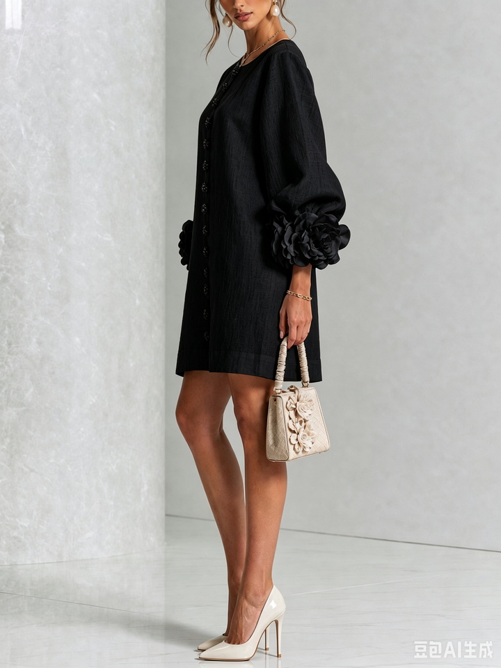 Flor | Vestido Corto con Estampado Floral y Botones