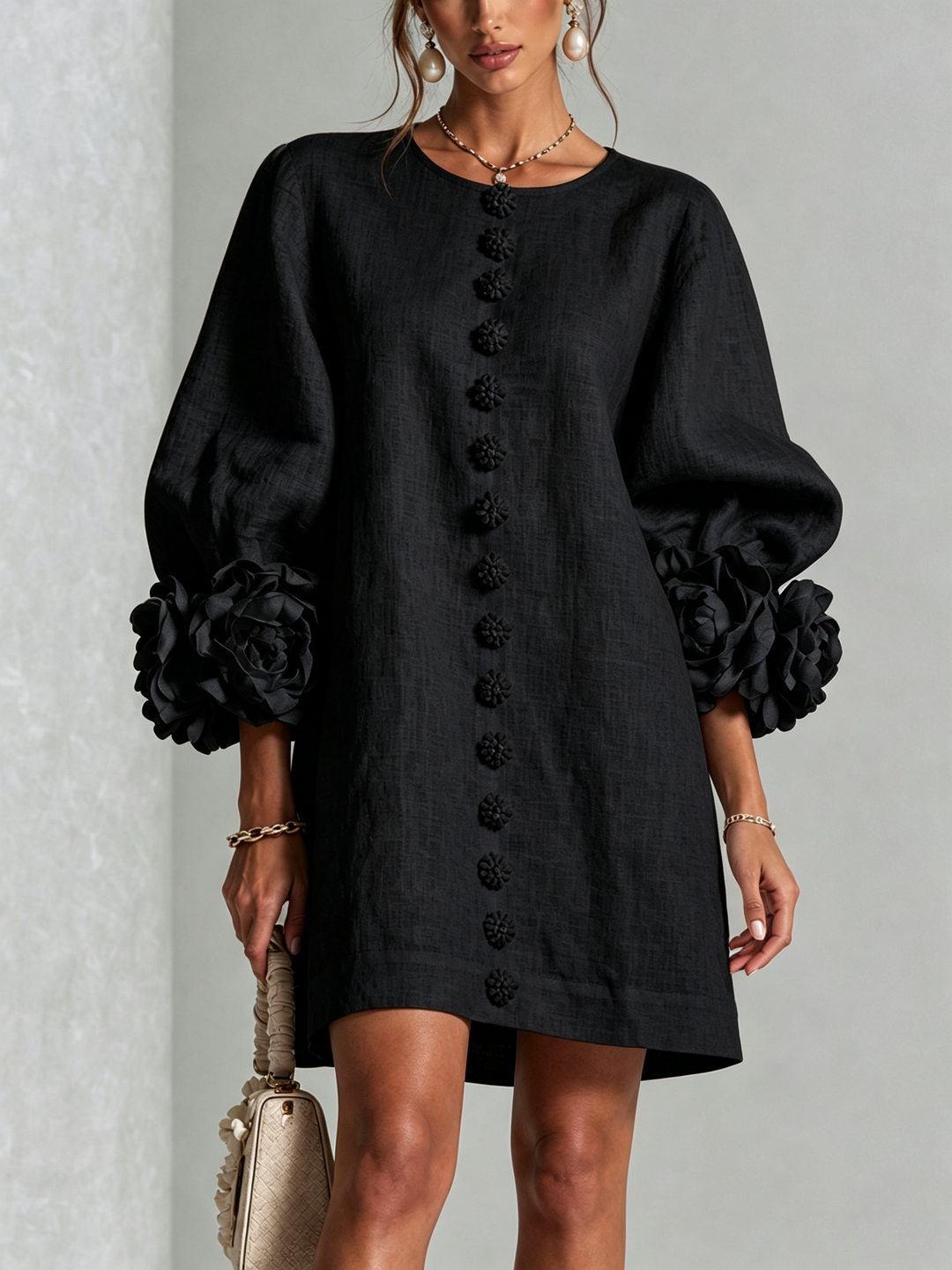 Flor | Vestido Corto con Estampado Floral y Botones