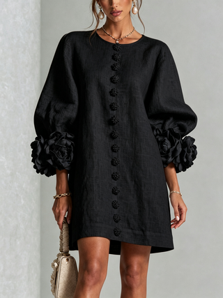 Flor | Vestido Corto con Estampado Floral y Botones