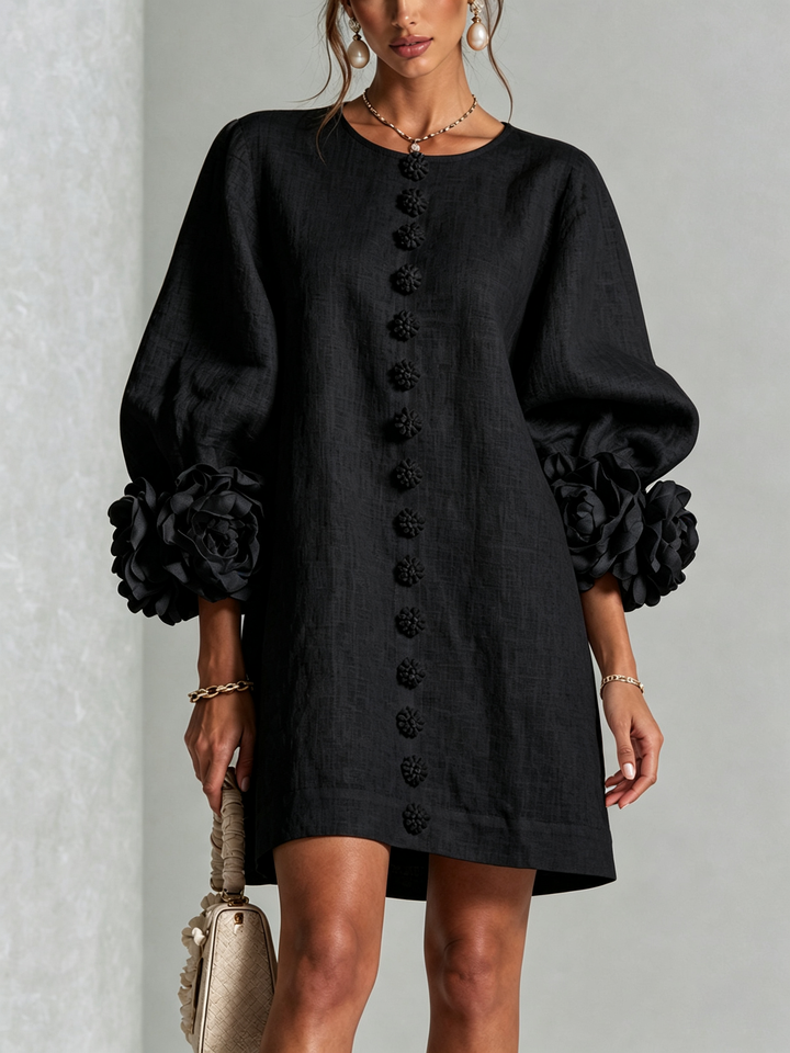 Flor | Vestido Corto con Estampado Floral y Botones
