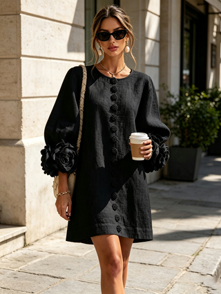 Flor | Vestido Corto con Estampado Floral y Botones