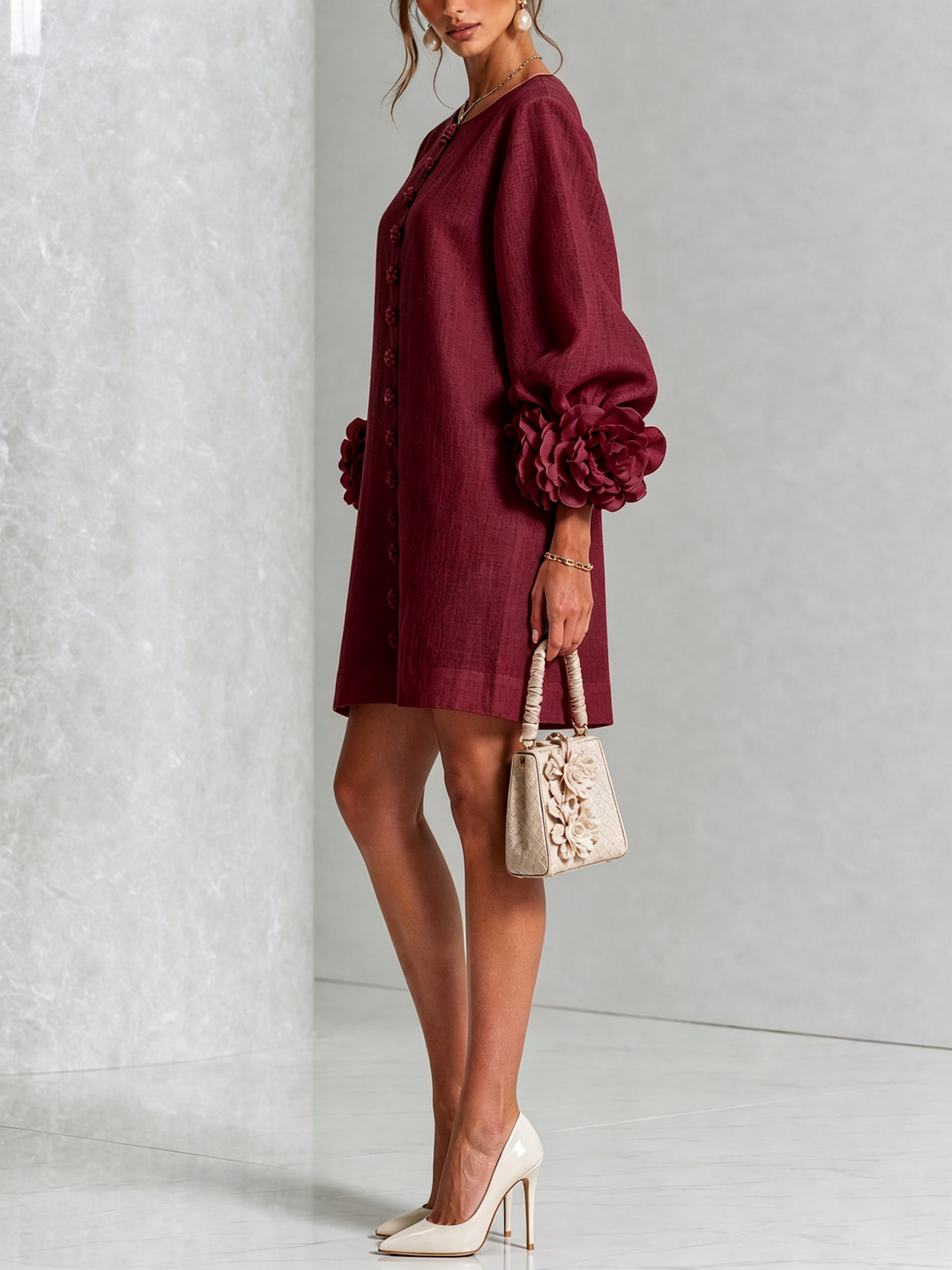 Flor | Vestido Corto con Estampado Floral y Botones