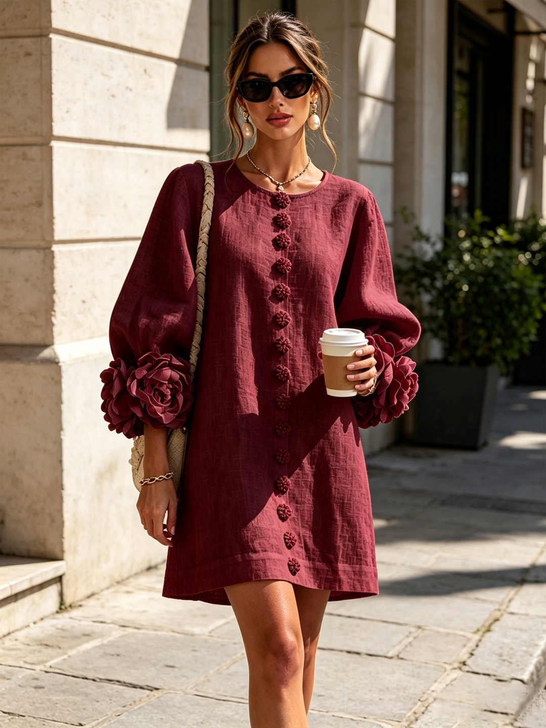 Flor | Vestido Corto con Estampado Floral y Botones