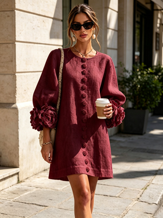 Flor | Vestido Corto con Estampado Floral y Botones