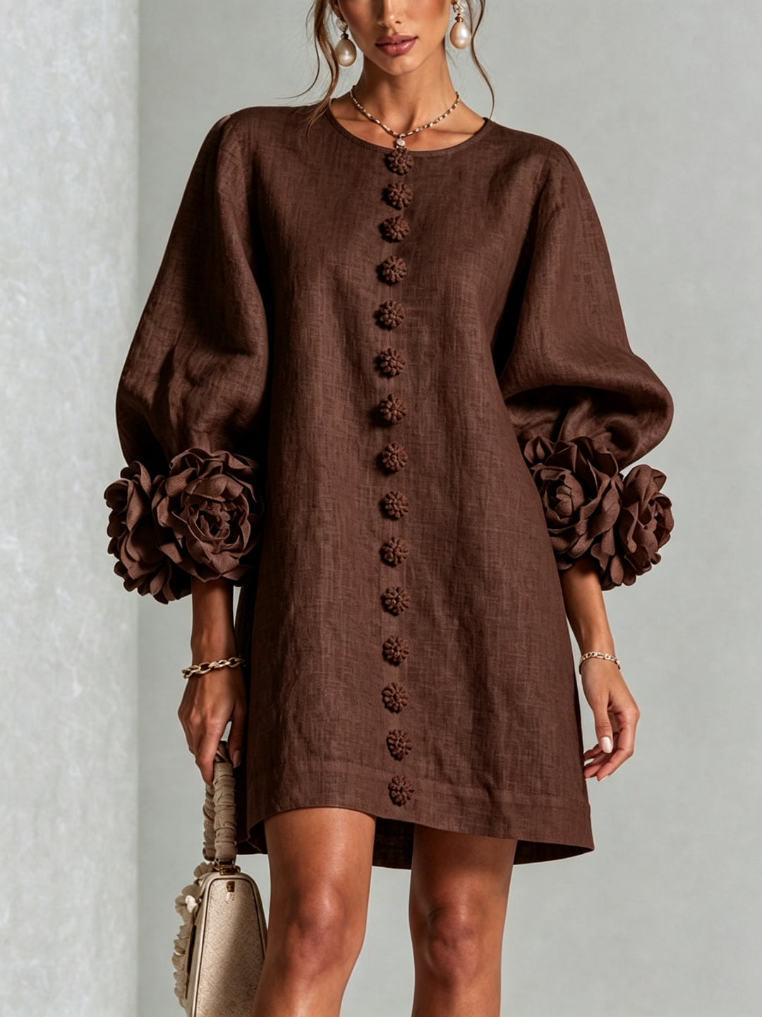 Flor | Vestido Corto con Estampado Floral y Botones