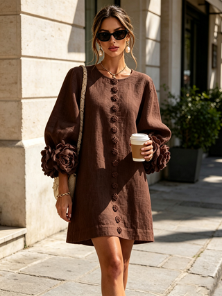 Flor | Vestido Corto con Estampado Floral y Botones