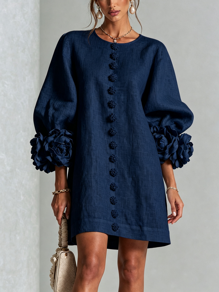 Flor | Vestido Corto con Estampado Floral y Botones