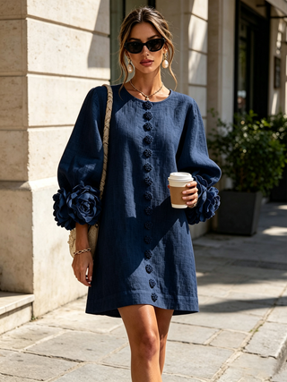 Flor | Vestido Corto con Estampado Floral y Botones