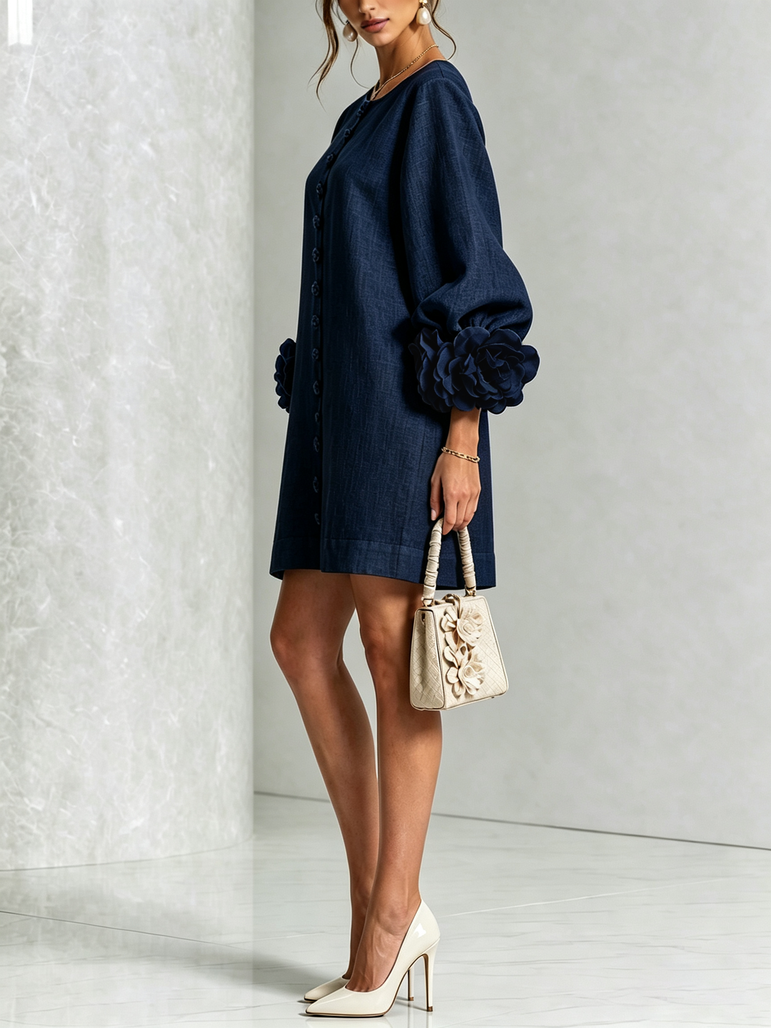 Flor | Vestido Corto con Estampado Floral y Botones