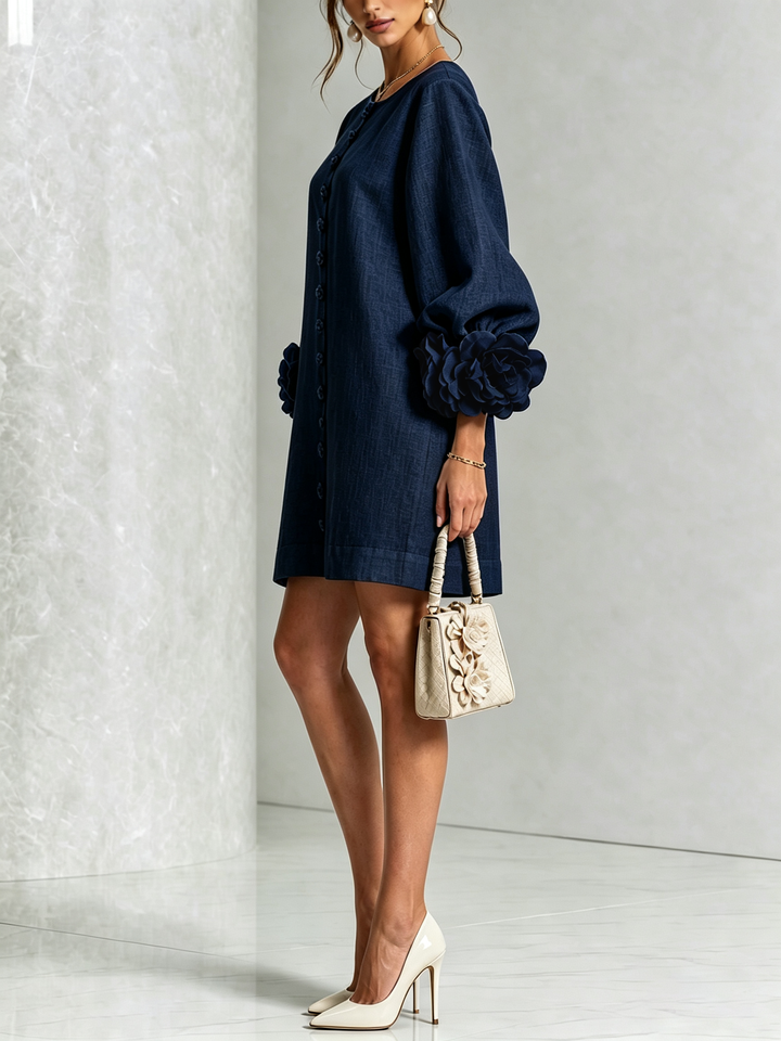 Flor | Vestido Corto con Estampado Floral y Botones